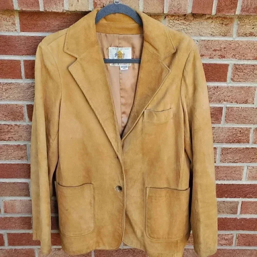 Vintage Golden Bear Suede Leather Jacket Men's Size 16 Made in USA